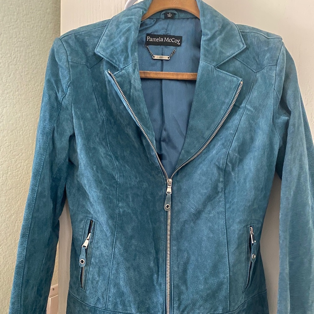 Pamela McCoy Blue Suede Women's Zip Jacket